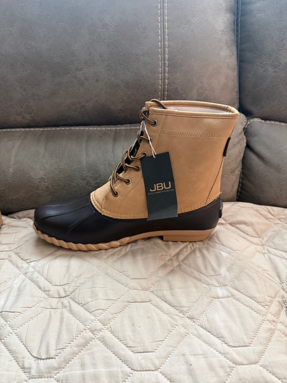 JBU Tan and Black Lace-Up Waterproof Duck Boot